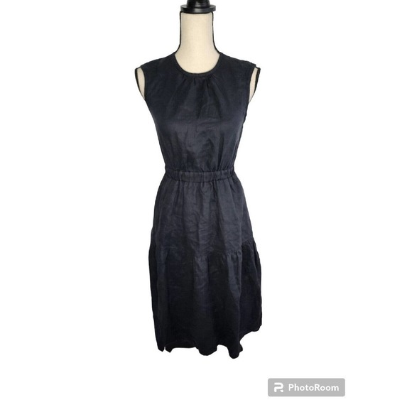 Everlane The Linen Open Back Dress Black Sleeveless Tiered Midi Size 00 NWT - Picture 4 of 12
